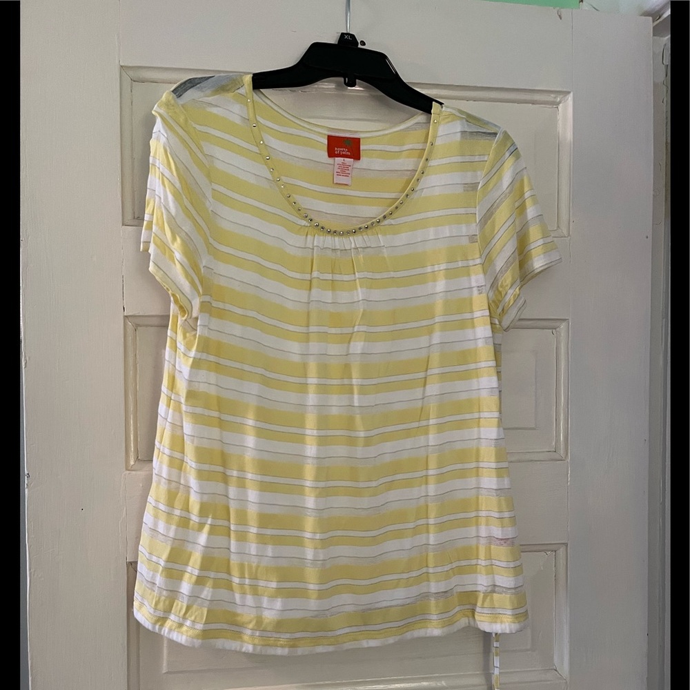 Heart of Palm size large blouse with embellished neckline , built in tank.
